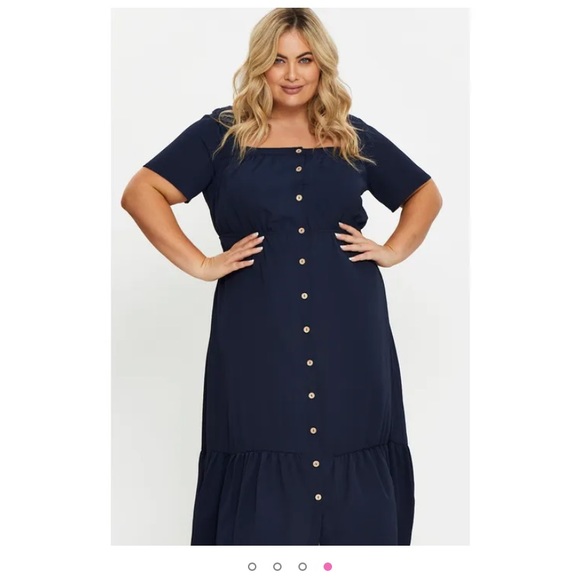 Navy Button Down Tiered Midi Dress - Picture 2 of 3